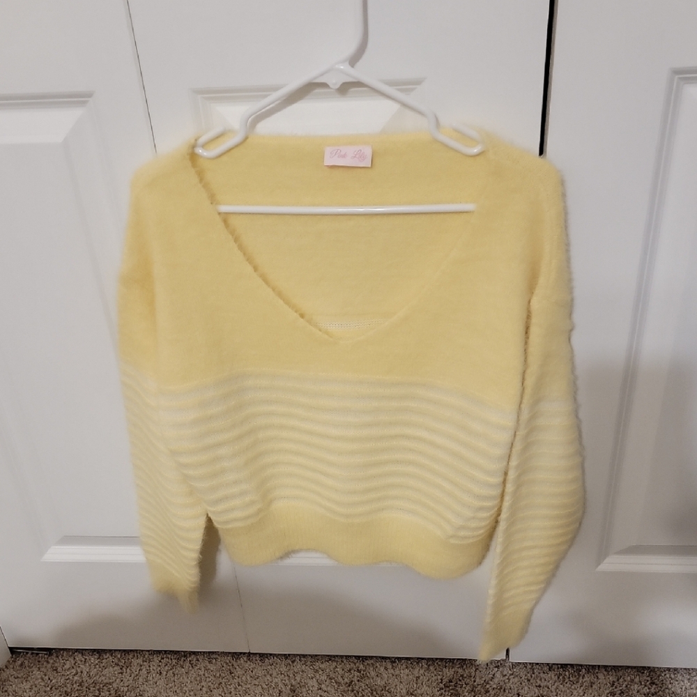 Pink Lily Soft Yellow V-Neck Sweater